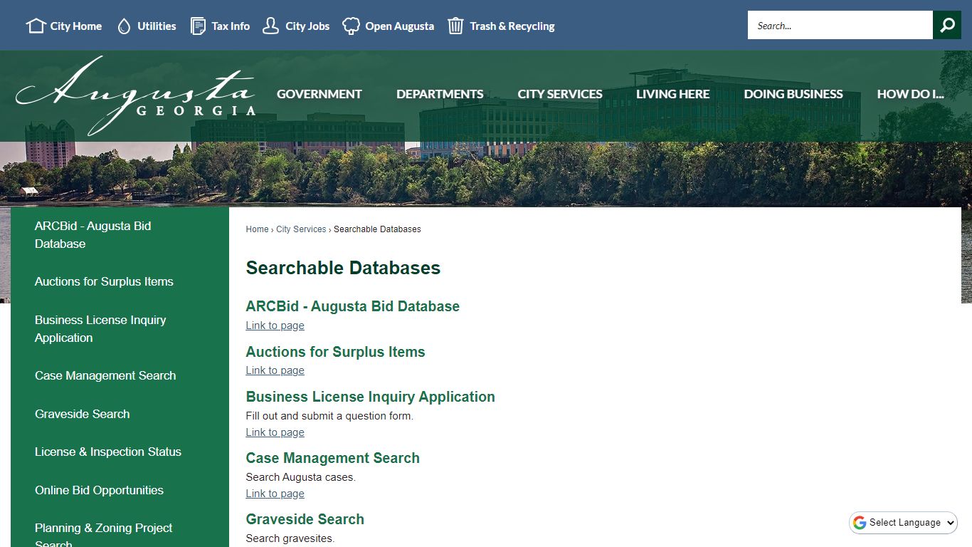 Searchable Databases | Augusta, GA - Official Website